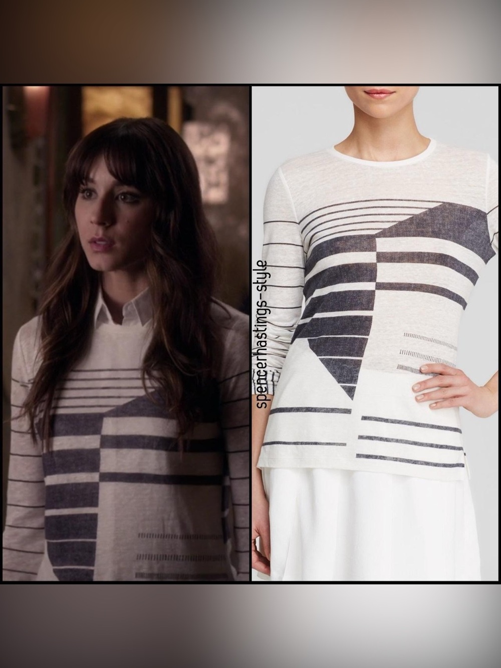 PLL Spencer Hastings Vince. RED Abstract Linen Cotton Long Sleeve Tee Sz S